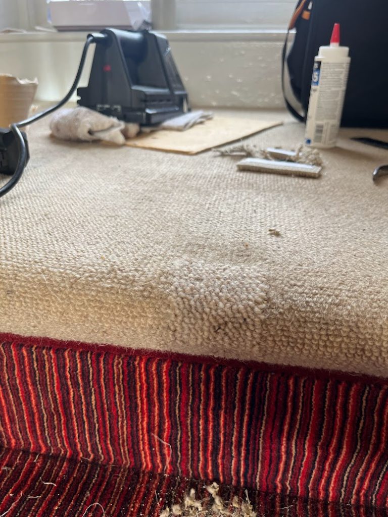 wool loop carpet repaired on stairs